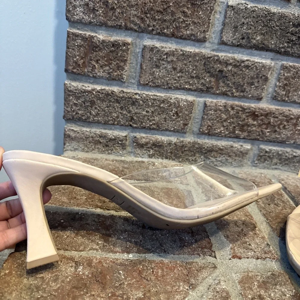 Abound Alana Block Heel Slide Sandals Open Toe Women's Clear BeigeCream Size 10M